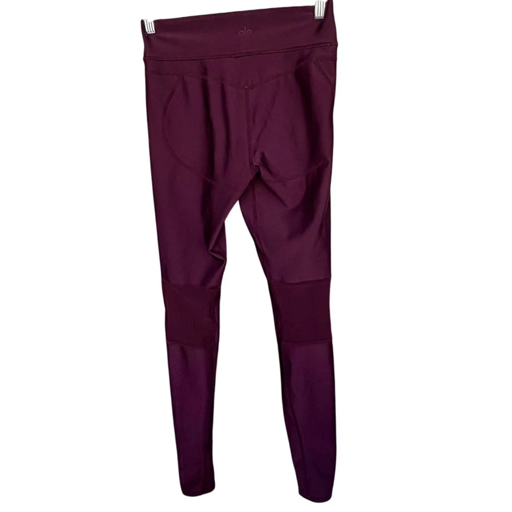 Alo Yoga Womens High Waist Mesh Panel Leggings Plum Purple Athletic Pants‎ XS